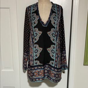 Free People Bohemian Black and Blue Patterned Women's Tunic